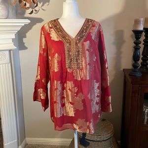 Soft Surroundings- NWT - gold and orange Bellflower Top - multi-floral - size 1X